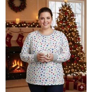 Holiday Lane Stars Pajama Top Women’s XXL Cotton Long Sleeve Stars Multicolor